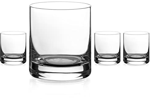 DIAMANTE Whisky Glasses Crystal Short Drink Tumblers - ‘Auris’ Collection Undecorated Crystal - Set of 4