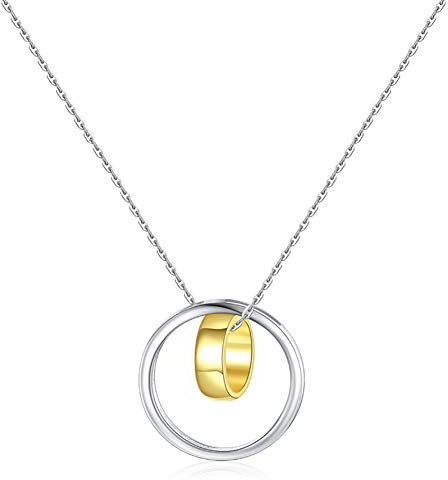 925 Sterling Silber Halskette Persönlichkeit einfach glänzend Doppelkreis Doppelring Halskette Anhänger feiner Schmuck Schlüsselbein Kette 45 cm Gr. One size, weiß