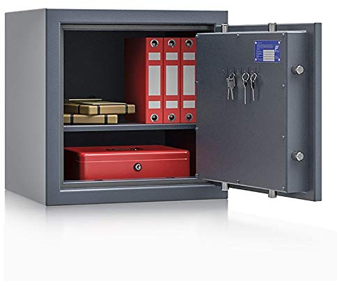 Secureo Wertschutzschrank Grad 1 EN 1143-1 Osprey 3 | H500xB500xT420 | Doppelbartschloss mit 3 Schlüssel | ECB-S Zertifiziert | passend für A4-Ordner | 1 Fachboden | 71 kg
