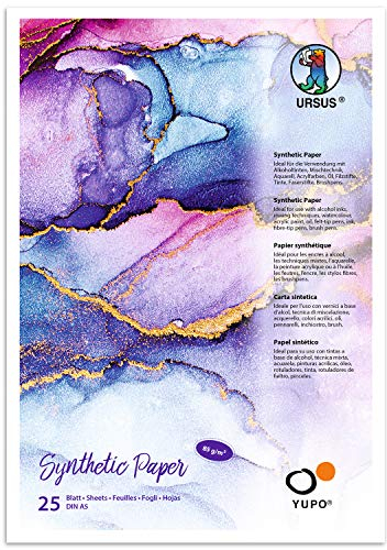 Ursus 16269200 - Yupo Paper, 85 g, DIN A5, 25 Blatt, synthetisch, glatte Oberfläche, reiß- und wasserfest, UV lichtecht, extrem strapazierfähig, 100% recyclebar, vielseitig verwendbar