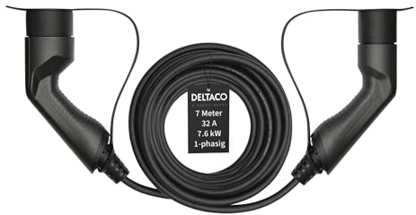 Deltaco Typ 2 EV-Ladekabel für E-Autos und Hybrid Fahrzeuge, Elektroauto Charger Mennekes Kabel, Kompatibel mit ID.3, ID.4, Zoe, E-Tron, Model S/3/X/Y, Leaf, 1-phasig, 32A | 7.6kW, 7 Meter
