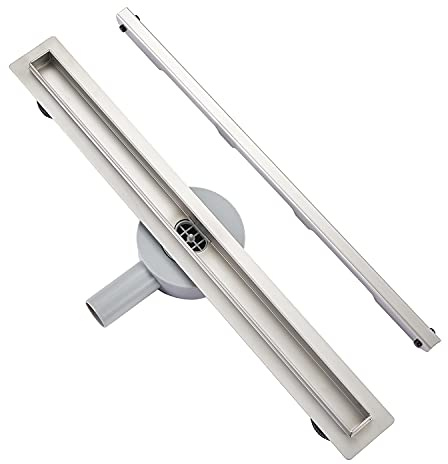 Plumbsys Duschrinne Edelstahl 80cm，Simplismus-Stil Schlankes Bodenablauf Komplettset ，Duschablauf 360° drehbarer Siphon mit Geruchsstop und Haarsieb，Ablaufrinne Schnelle Drainage