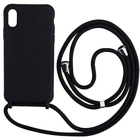 wentdzSW - Cover con cordoncino compatibile con iPhone XR, vari colori, custodia in silicone liquido, regolabile, laccio per custodia, colore: nero