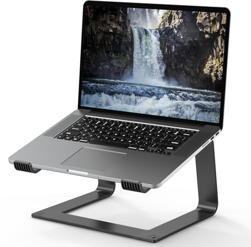 Soporte para ordenador portátil, soporte elevador portátil de aluminio, soporte extraíble para computadora portátil con refrigeración ventilada, Dell y más portátiles de 10 a 15.6, color negro
