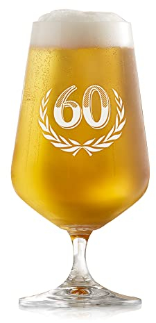 AMAVEL Tulipán de cerveza como regalo de cumpleaños con grabado, bonito vaso de cerveza con mango de 0,4 ml para 60 cumpleaños con número de año, como regalo para los amantes de la cerveza, regalos