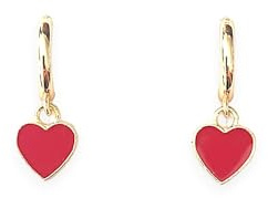 ASTER ALHELÍ – Pendientes Dorados Mujer Corazones – Aros Pequeños Chapados en Oro – Colgantes Corazón Rojo o Rosa Juveniles – Regalo Pendientes Originales Mujer Niña (Rojo)