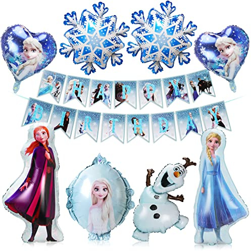 Geburtstag Luftballons Mädchen,Geburtstagsparty Deko,9 PCS Luftballon Blau Geburtstag Kit,Schneeflocken Ballons, Folienballons Blau Geburtstagsdeko