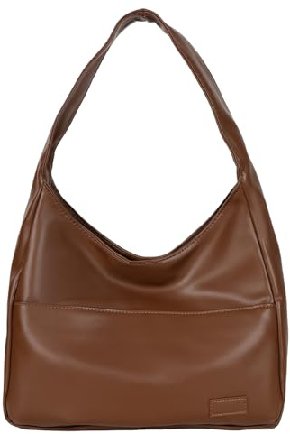 Pocadri, Borsa a tracolla da donna, in pelle vegana, elegante, casual, alla moda, grande, morbida, Marrone