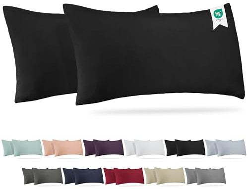 Barbons Kissenbezug 40 x 80 2er Set – 165 g/m² Oeko-TEX Zertifiziert Kopfkissenbezug 100% Jersey Baumwolle weiche Kissenbezüge Kissenhülle mit Reißverschluss (40x80-Schwarz)