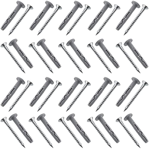 AERZETIX - C65188 - Lot de 20 Chevilles à Clou/Frapper Ø6x40 mm avec collerette+ vis à tête fraisée Ø4×45 mm - en Nylon et Acier - Fixation en béton Brique Outil matériaux Plein travaux perçage