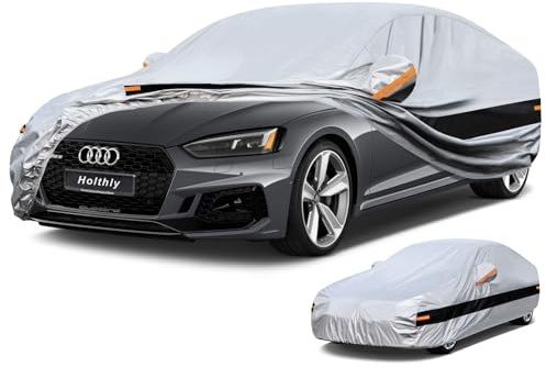 Holthly Autoabdeckung 100% Wasserdicht, Auto Abdeckplane für Limousine Vollgarage Regen Sonne Staub UV Schutz. Autoplane Passend für BMW 3er, Audi A4 A5, VW Passat Arteon.