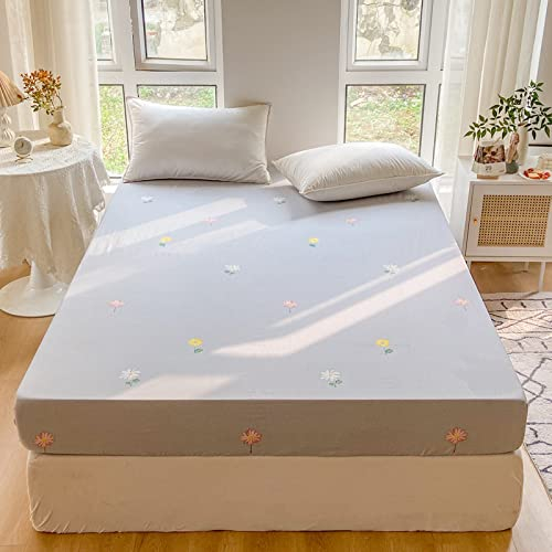 FCLDESHOP viele Farben und Größen,Weiche, Bequeme Baumwoll-Bettwäsche, einfarbige, rutschfeste Matratzenauflage für EIN Doppelbett, King-Size-Bett, Blume, 1.180 x 220 cm