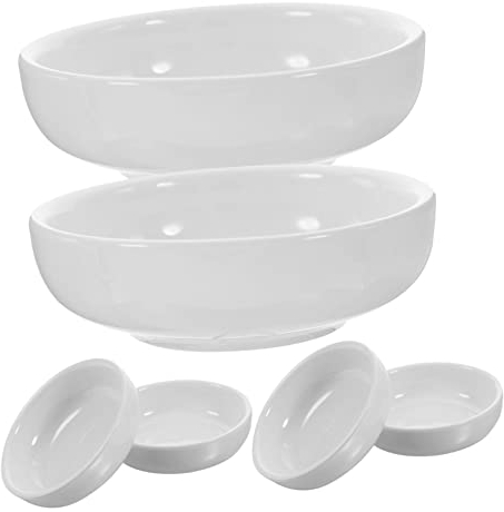 Alipis 6 soportes redondos de porcelana blanca para servir platos de condimento, platos de fondue para salsa de soja, plato de salsas, boca recta, cerámica blanca, vajilla de salsa de soja
