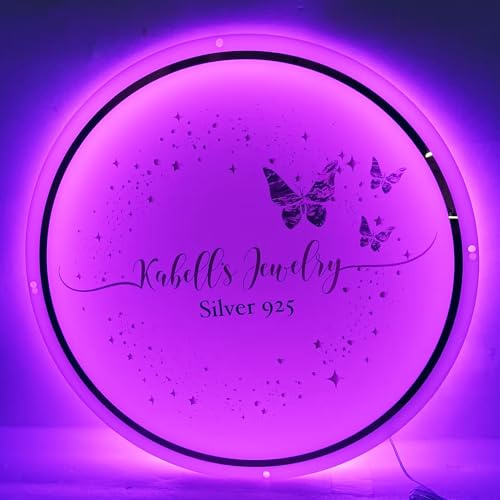 Backlit Illuminated Sign, Business Neon Lights Mirror Logo Sign, Floating Acrylic Business Sign, Personalized LED Customize Logo for Retail Outlets, Restaurants, Offices, Hair Studio Sign