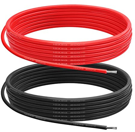 10 AWG Gauge Silicone Wire Electrical Cable（3m red &3m black） Soft & Flexible 0.08 mm Tinned copper core High temperature resistant silicone wire For Arduino Projects, RC Cars, Boat, Drones etc.