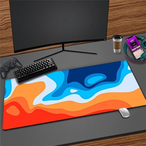 Gaming Mauspad Orange-Gelb-Blau, XXL Gaming Mauspads 31,5x15,7x0,12 Zoll Verlängertes Großes Mauspad Schreibtischauflage, rutschfeste Gummibasis Einfach Zu Reinigen für Gamer/Desktop/Büro/Zuhause
