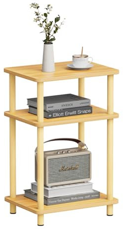 APICIZON 3 Tier Beistelltisch Schmal, Nachttisch Holz, Tisch Klein, 40x30x61.5cm, Kleiner Beistelltisch fürs Wohnzimmer, Schlafzimmer, Balkon, Arbeitszimmer, Natur