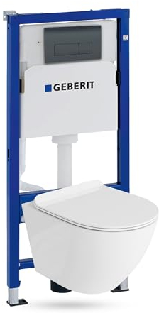 Duofix - Elemento básico de pared + fregadero profundo para inodoro Sofi Slim blanco sin bordes + placa de control Delta 25 | Botón negro | Juego completo | cisterna empotrada | inodoro completo