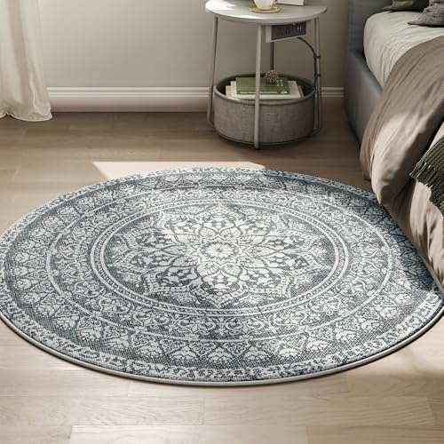 SONGMICS Home Rutschfester Teppich, 120 x 120 cm, maschinenwaschbar | Wohnzimmerteppich, Boho, Dekoration für Wohnzimmer, Schlafzimmer, Grau, Verina Kollektion TAR051G02
