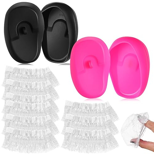 FRCOLOR 2pairs Silicone Ear Covers for Hair Dye Shower Black Transparent Caps Durable Comfortable Reusable Ear Protectors for Salon Home Use