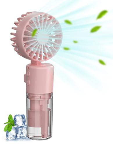 Portable Hand Fan with Mist Spray - Handheld Misting Fan - Mini Handheld Fan with Transparent Tank Water Replenisher - Foldable Hand Held Fans Standing Up - Ultra Quiet Lightweight for Travel (Pink)
