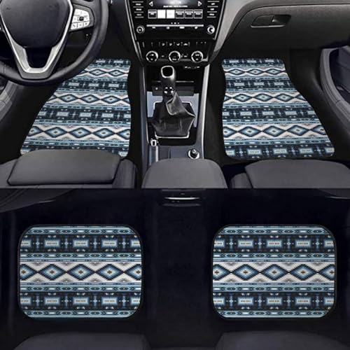 COEQINE Autoteppich, Westernblau, 4 Stück, Automobilzubehör, vorne und hinten, Westerngeometrie, Allwetter-Auto für universellen SUV-LKW