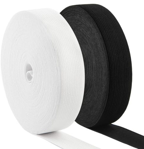 EXIN DEHCEN 2 Piezas Cinta Elastica Costura 20Mx 2Cm Goma Elastica Costura, Gran Elasticidad Elastico Costura, Cinturilla Elástica Para Costura, Ropa Y Manualidades, Negro Blanco