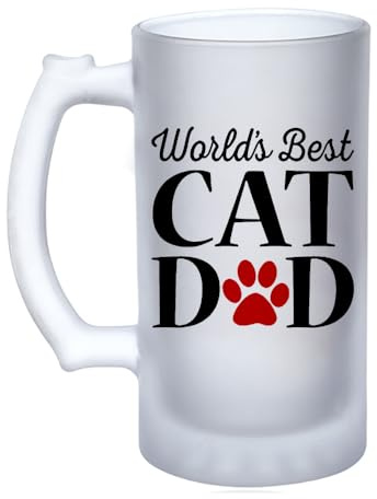 World's Best Cat Dad, Best Dad Gifts, Father's Day Gift, 16oz Frosted, Tankard, Stein, Pint Beer Glass/Mug.