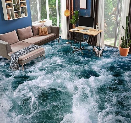 Benutzerdefinierte Selbstklebende Boden Wandtapete 3D-Meereswellen, 430 x 300 cm Bodenfliesen Aufkleber Wohnzimmer Studie Pvc Wasserdicht Tragen 3D Bodenbelag Tapete