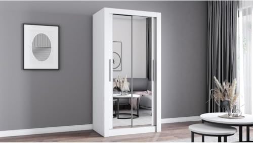Fabryka Mebli Idźczak Kleiderschrank mit Spiegel - Schwebetürenschrank - Schlafzimmerschrank - 64 x 100 x 215 cm - Wohnzimmerschrank - Garderobenschrank, Schrank mit Zwei Türen, modern - Imoebel24