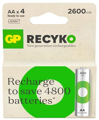 GP Batteries ReCyko 2600 AA Pen Ni-MH Rechargeable Battery, 1.2 Volt, Card of 4