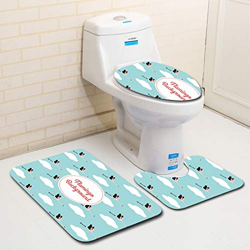 Bad Teppiche Set 3-Teiliges Blaue Rosa Wolke WC Vorleger Mit Ausschnitt Badematte Saugfähig WC Deckelbezug Badvorleger rutschfest Waschbar Toilettensitzbezug Badgarnitur (50x80cm)