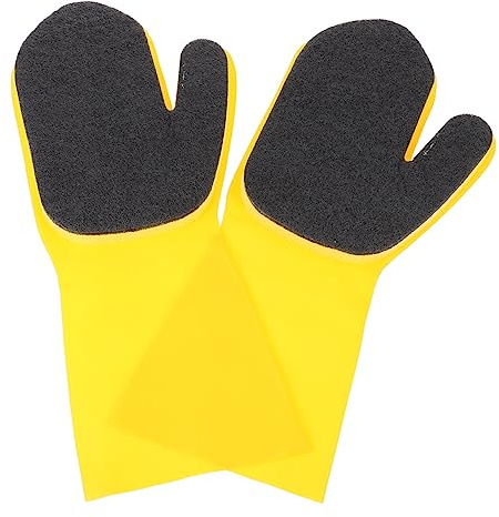 OFFSCH 2pcs Reusable Household Cleaning Gloves Latex Coating Black and Yellow, Sturdy Dishes Washing Gloves for Kitchen Plate Cleaning, Right Hand Fit