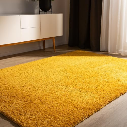 benuta Basic Hochflorteppich Teppich Wohnzimmer Sohari - Gelb 200x250 cm - Minimalistischer Look - Weich & Waschbar - Für Schlafzimmer, Flur oder Esszimmer - Geeignet für Fußbodenheizung