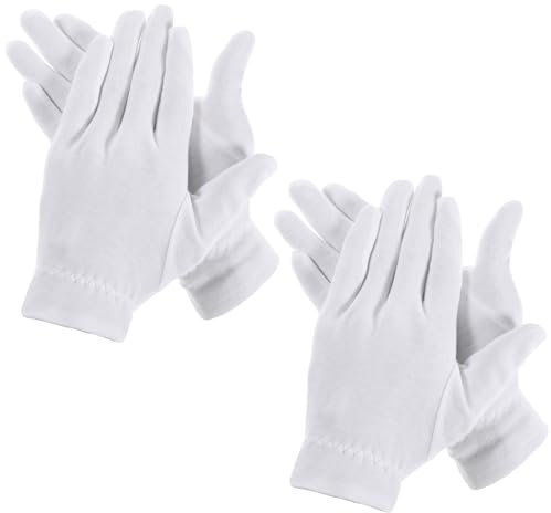 White Cotton Gloves for Dry Hands Moisturizing & Eczema, 2 Pairs Sleep & Spa Treatment Hand Gloves Moisturizing Overnight for Women Men, Breathable Work Glove for Jewelry Inspection