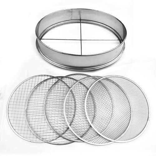 Colador de suelo de jardín de acero inoxidable con 5 filtros resistentes a la corrosión para macetas, abono de bonsái y piedras.