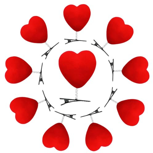 10 Stück Herz Haarspangen Rot, Gefedert Haarspange Herz Rote Haarnadeln, Haarspangen Valentinstag Haarnadel Herz für Kinder Mädchen Damen, Herz Haarklammern für Hochzeit Valentinstag Foto Requisiten