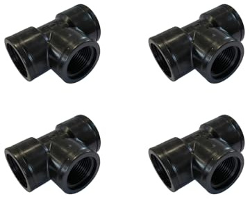 PP Gewindefitting T-Stück schwarz Schlauchverbinder PN10 Fittings 3/4 x 3/4 x 3/4 Zoll Innengewinde 4 Stück