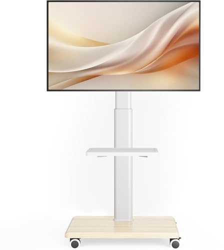 Universellt tv-stativ, bärbart rullande fäste med hjul, 80 grader vridbar höjd justerbar för 27 till 65 tums LCD LED OLED tv, rymmer upp till 40 kg mobil vagn