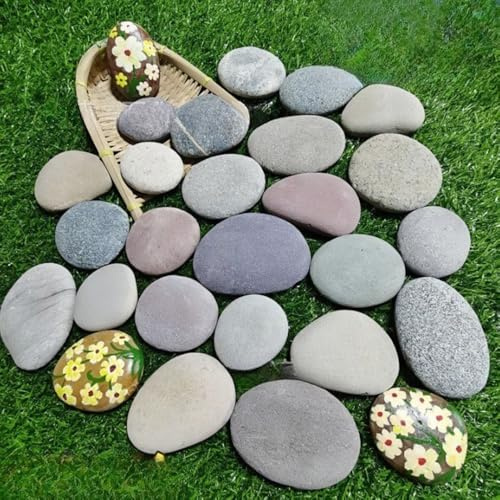 IFUDE 20 PCS Painting Rocks 1.9KG 5-8cm Flat Pebbles Natural Smooth Decorative stones Large River Rocks for DIY Craft Or Aquarium Décor