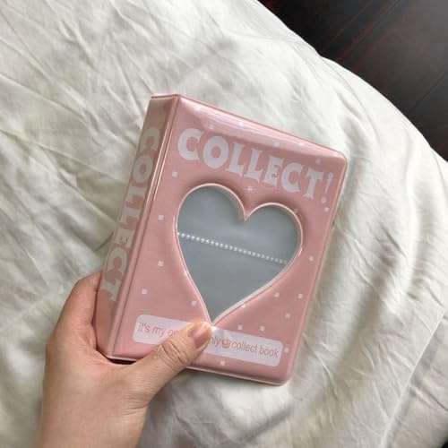 Photocard Holder Love Heart Hollow Photo Album Mini 64 Pockets Name Card Book for Women Men(Pink-64 Page)