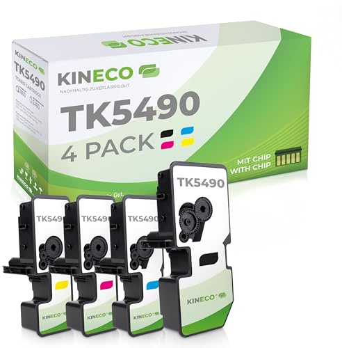Kineco Toner kompatibel mit Kyocera TK-5490, 4er Set | ECOSYS MA2101cwfx, MA2101cfx, PA2101cx, PA2101cwx, Multipack Schwarz Cyan Magenta Gelb mit Chip