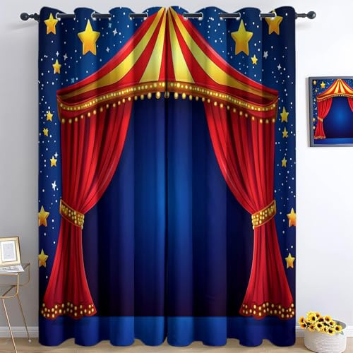 Rideau Salon Occultant 150L X 166H cm, Étoiles de Chapiteau de Cirque Rideaux Thermique Isolant Anti Froid et Phonique À Oeillets Doux Polyester Bleu Rideaux, pour Chambre Chambre d'enfant