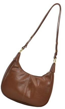 Borsa a tracolla da donna a mezzaluna per autunno e inverno, borsa a tracolla in pelle PU, borsa retrò per viaggi quotidiani, Marrone scuro