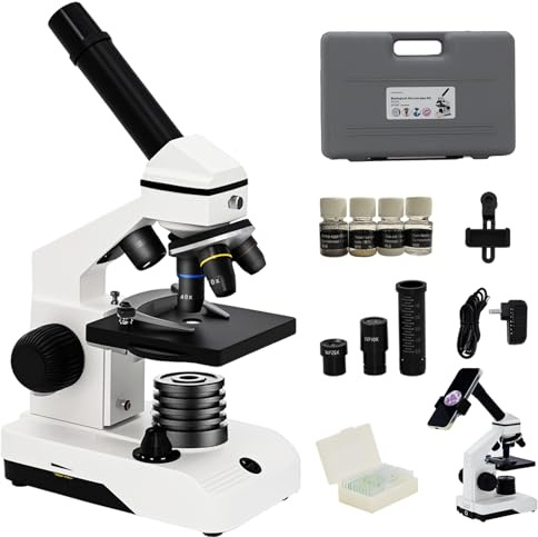 Wevision M2 Dual Power Supply Compound Monocular Microscope 40X-2000X for Adults & Students All-Metal STEM Lab Kit with Glass Optics, Dual LED, Slides & Carry Case