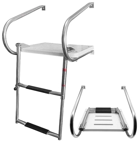 OZBMA Échelle de Bain Pliante pour Bateau, Quai télescopique à 3 marches, Acier Inoxydable 316 électropoli, capacité de 181 kg, marchepieds antidérapants (Blanc)