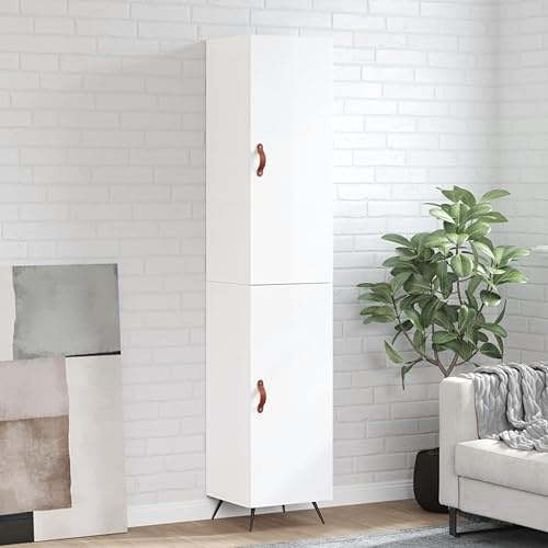 HaoChrymec Buffet Haut avec Espace de Rangement, Meuble de Rangement avec Portes, vaisselier Salle à Manger Moderne, Armoire de Cuisine, Meuble laqué Blanc, 34,5 x 34 x 180 cm