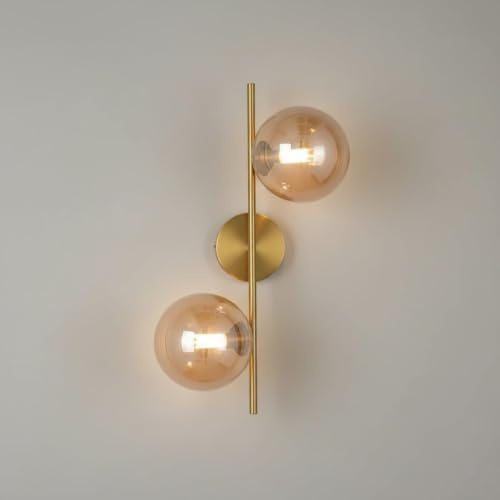 maolo Applique da Parete Interno Moderna Ambra con Doppia Sfera in Vetro | Attacco 2xG9 IP20 Stile Caldo per Salotto, Corridoio, Camera(Ambra)