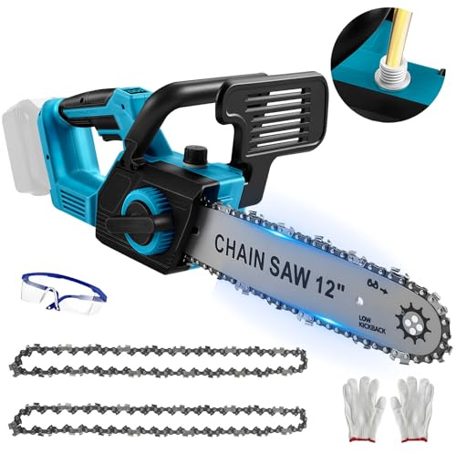 Mini Chainsaw Cordless Compatible for Makita 18V Battery, 12 Inch Handheld Brushless Electric Chainsaw with Auto Oiler and Security Lock for Wood Cutting Tree Trimming (No Battery)