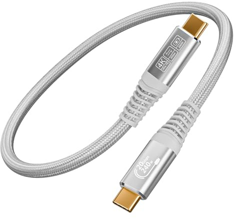 CABLAPTOP cable usb c vers usb c 20Gbps USB C3.2 Gen2 Data Cable, 240W Fast Charging Cable, 5K60Hz 4K144Hz USBC Video Cable, Compatible avec iPhone 16, MacBook Pro, Hubs, SSDs, Monitors White 1.5m